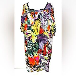 Johnny Was Shari Mini Dress Silk Black Pink Orange Floral New $398 Medium